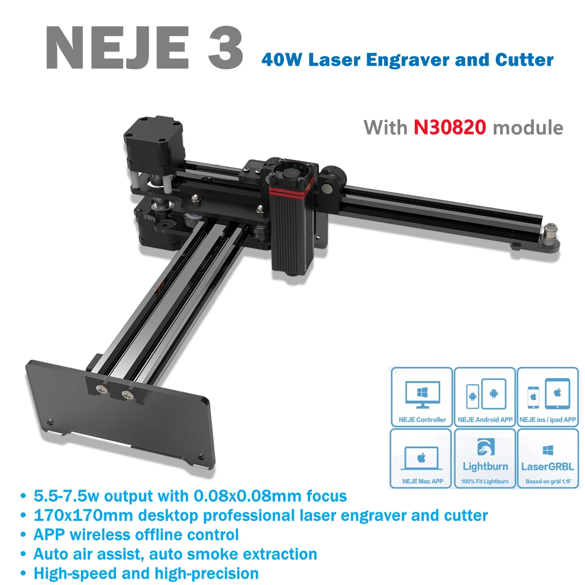 NEJE 3 N30820 macchina CNC Desktop Wireless 40W incisore Laser taglio Mini stampante 3D segno di legno strumenti fai da te Lightburn Bluetooth
