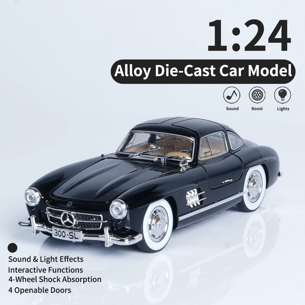 Modèle de voiture moulé sous pression en alliage 300SL, voiture de course jouet à tirer 1/24, ornement de voiture rétro classique à collectionner, cadeaux de jouet de voiture préférés pour garçon
