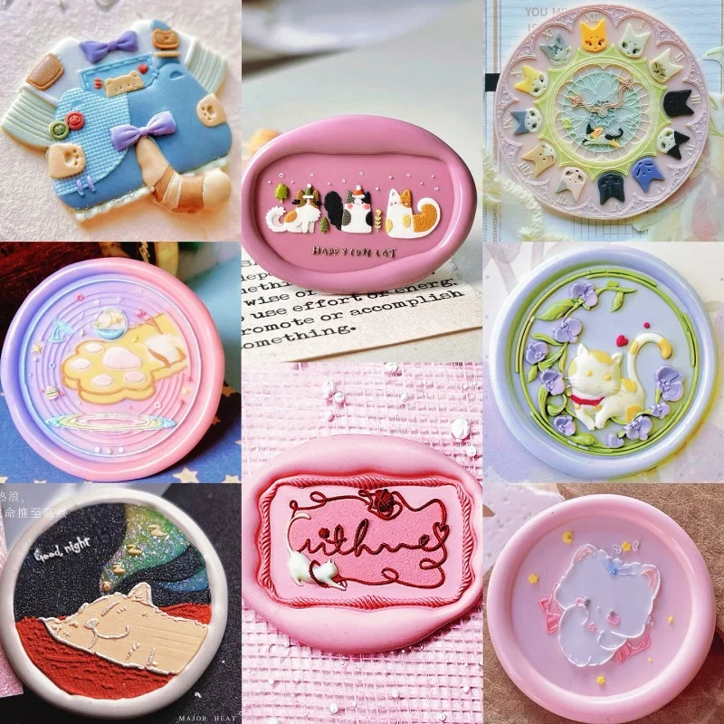 Kat Serie Fire Lakzegel Leuke Relief Multi-Layer Prachtige Carving Koperen Hoofd Uitnodiging Envelop Afdichting Seal Diy Gift