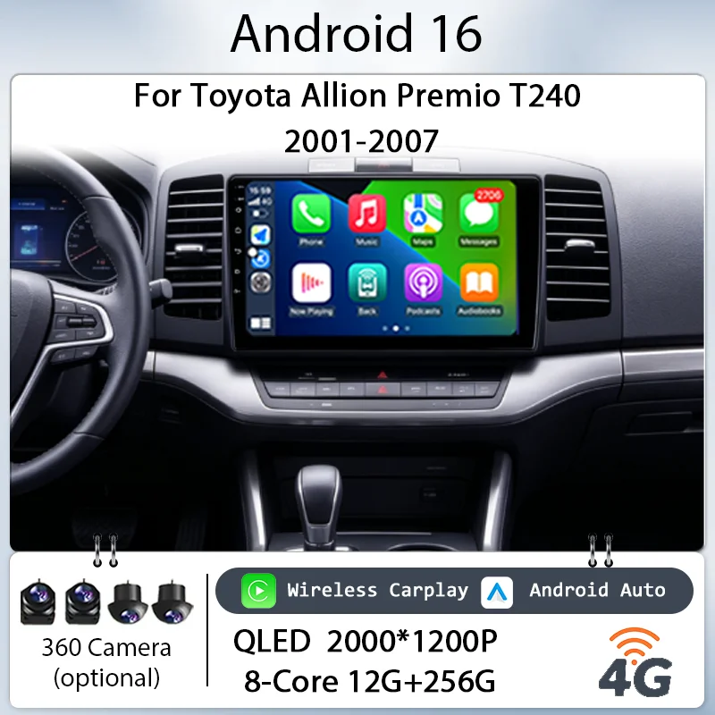 

9" Android 16 Wireless CarPlay GPS Navi Bluetooth WiFi DSP for Toyota Allion Premio T240 2001-2007 Car Stereo IPS HD Multimedia