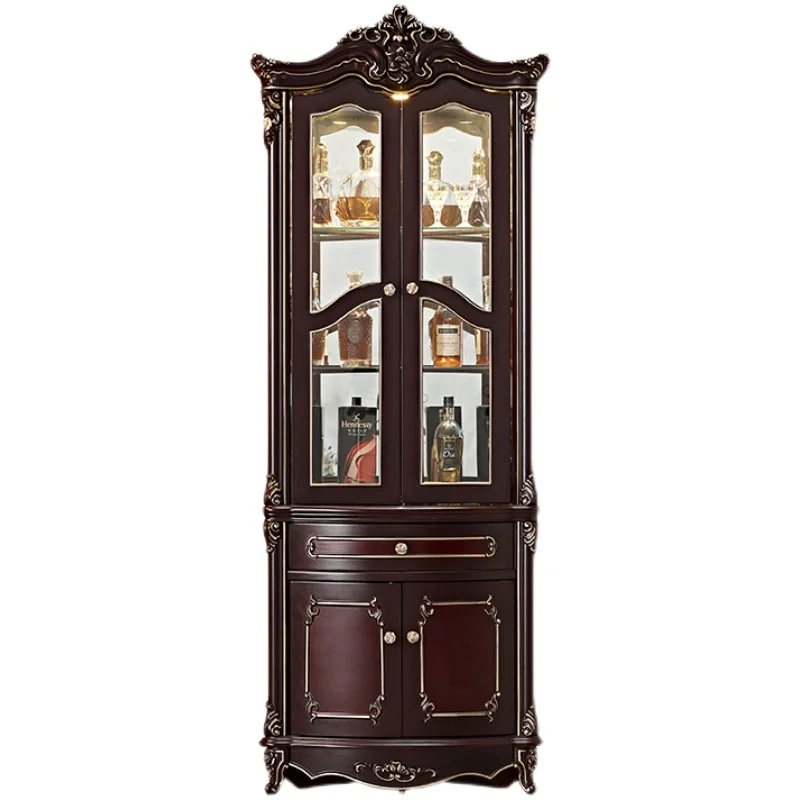 

American classical glass door household corner cabinet edge cabinet European triangular wine cabinet