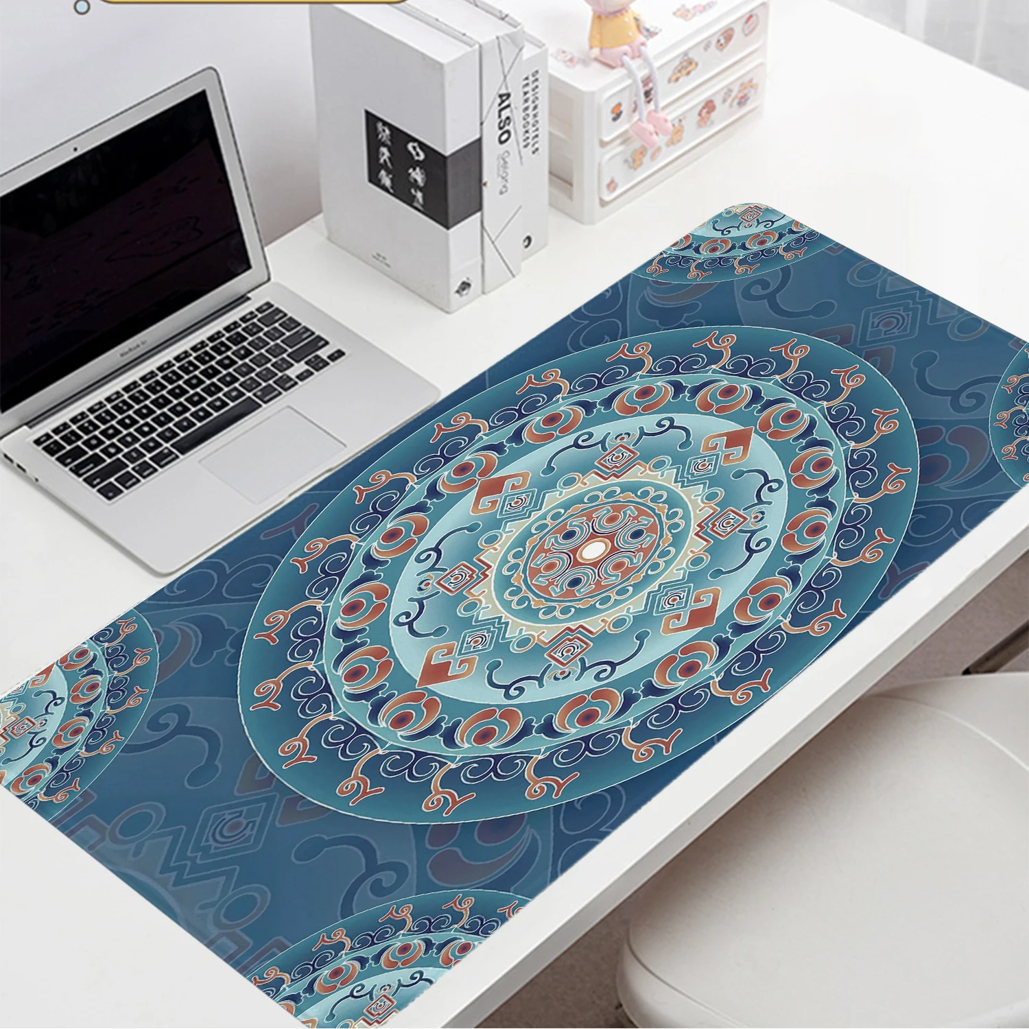 

Blue Retro Persian Style Large Computer Desk Mat,Non-Slip Base Gaming Mouse Pad,Big Office Keyboard Pad Game Mousepad Home