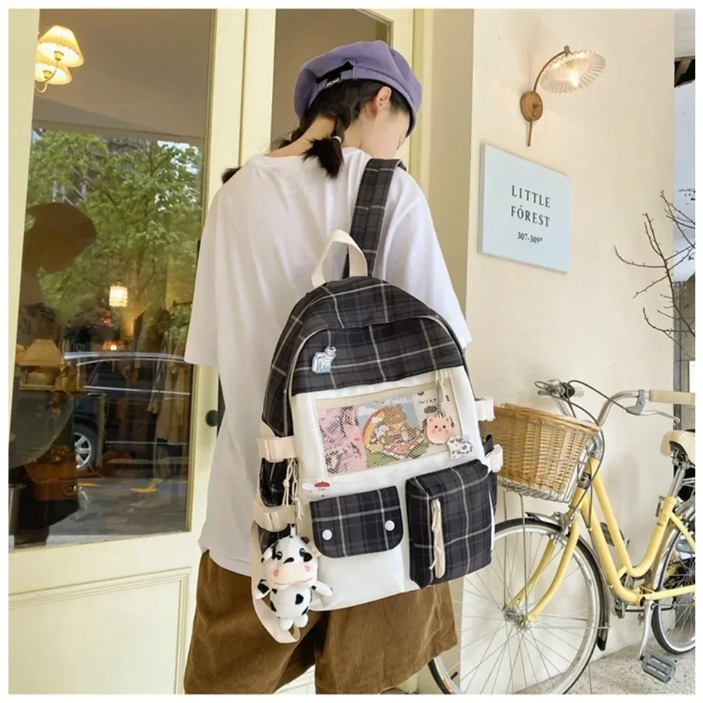 Large-capacity Cute Women Multi-Pocket Nylon Backpack Ins Junior High School Student School Bag Female Girl Backpack Laptop Book
