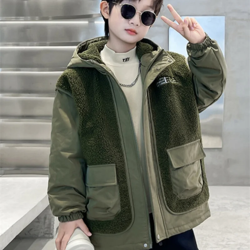 Boys Coat Overcoat Jacket Windbreak Outerwear 2024 Elegant Winter Autumn Cotton Sport Teenagers Christmas Gift Children's Clothi