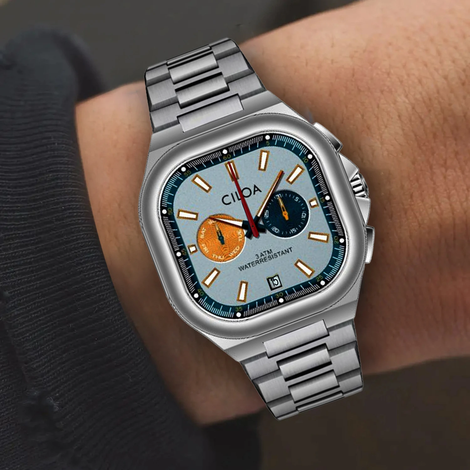 CILOA Multifunktionale blaue quadratische Sportuhr für Herren, Authentische, modische, hochwertige Edelstahl-Quarzuhr der Marke 2025,