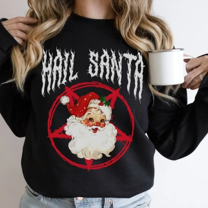 

Hail Goth Funny Christmas Sweatshirt for Unisex Cute Retro Santa Emo Horror Lover Gift Plus Winter Long Sleeve Matching Hoodies