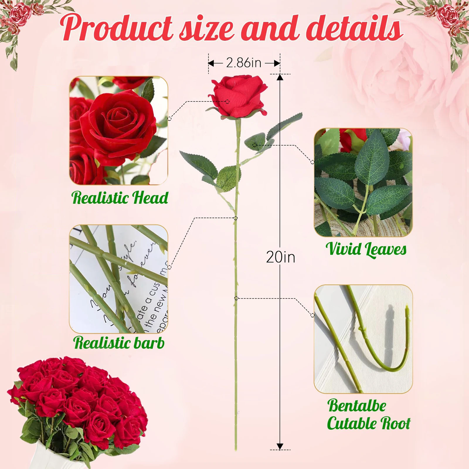 36-120Pcs Artificial Roses Velvet Silk Roses Red Roses Fake Rose for Wedding Decor Valentine\'s Day Mohter\'s Day Bridal Bouquet