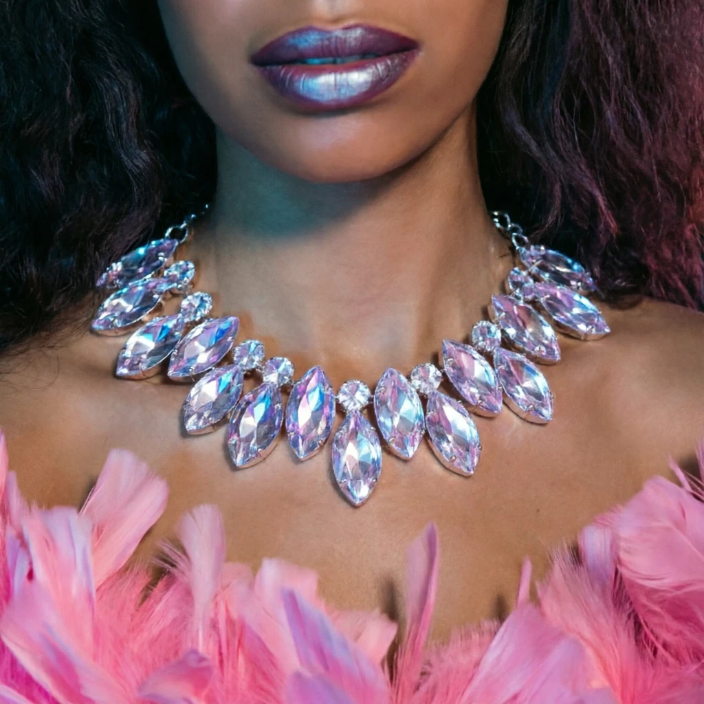 Bohemia AB Color Rhinestone Necklace Exaggerate Crystal Jewelry Accessories Fashion Wedding Gifts for Women Girl Club Party