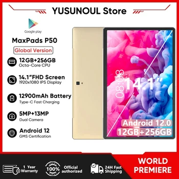 Tablette PC Android 12 avec grand écran, appels téléphoniques, Bluetooth, 5G, WiFi Pad pour dos, feuilles de musique, cuisine, 14.1 pouces, 12 + 256 Go