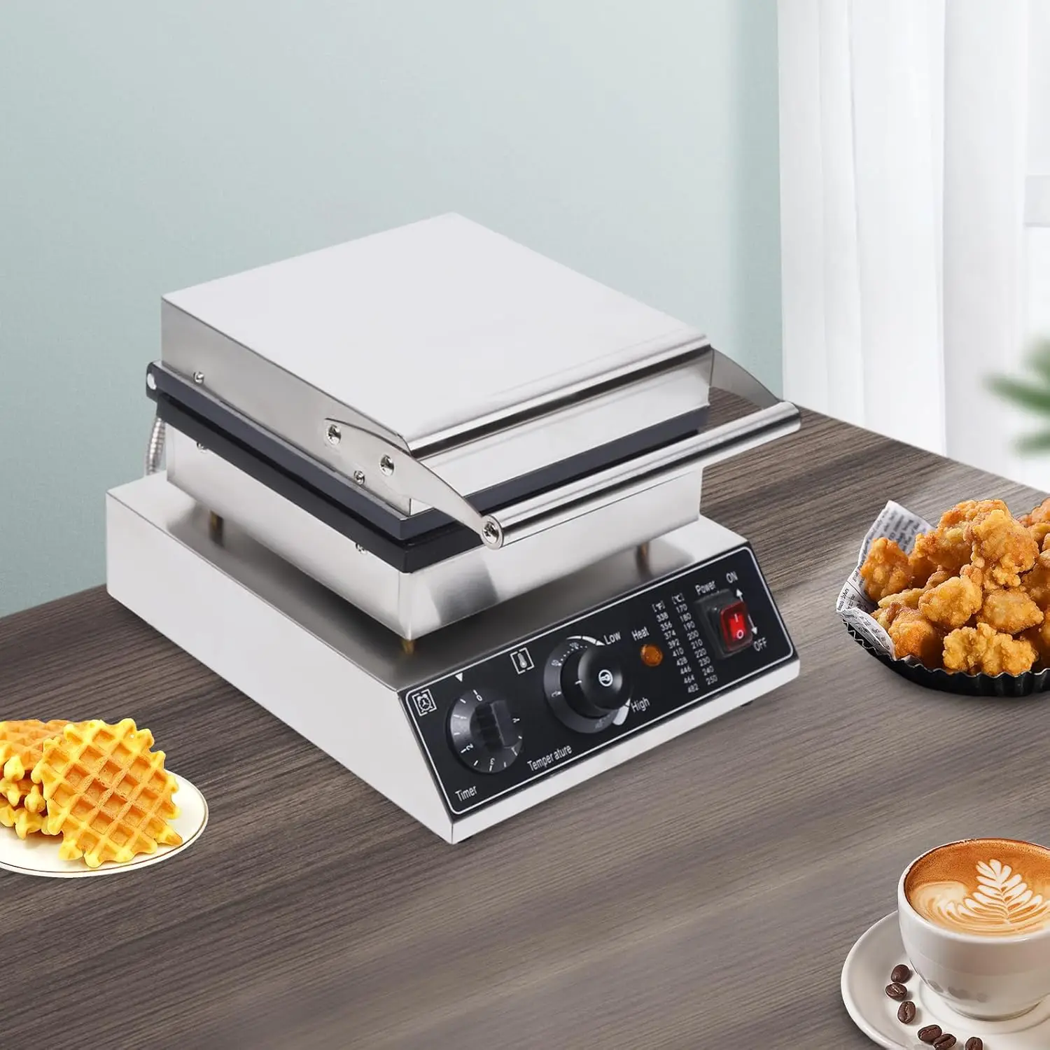 Máquina para hacer gofres comercial de 4 Uds., máquina para hacer muffins antiadherente de acero inoxidable de 1750W, máquina para hacer muffins cuadrada de 110V, Ste eléctrico