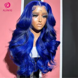 HD Navy Blue 13X4 Lace Front Body Wave Human Hair Wigs Transparent Lace Brazilian Remy Bleached Wigs For Women Sale Pre Plucked