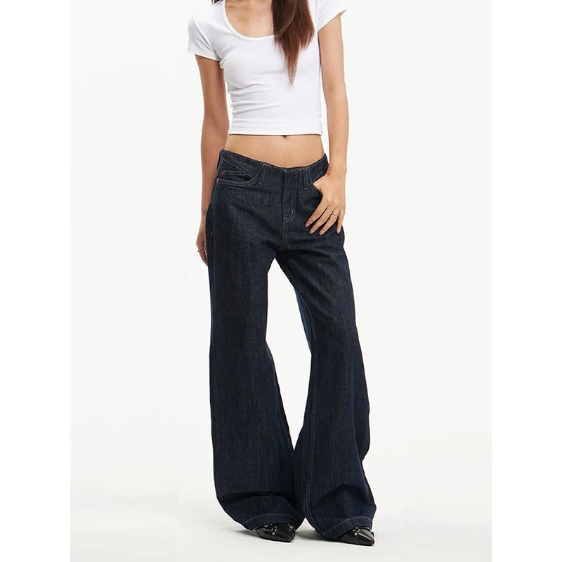 

YIBASHU женские темно-синие повседневные джинсы Y2K American High Street Harajuku уличная одежда дизайн эстетические ретро джинсовые брюки 90-х годов