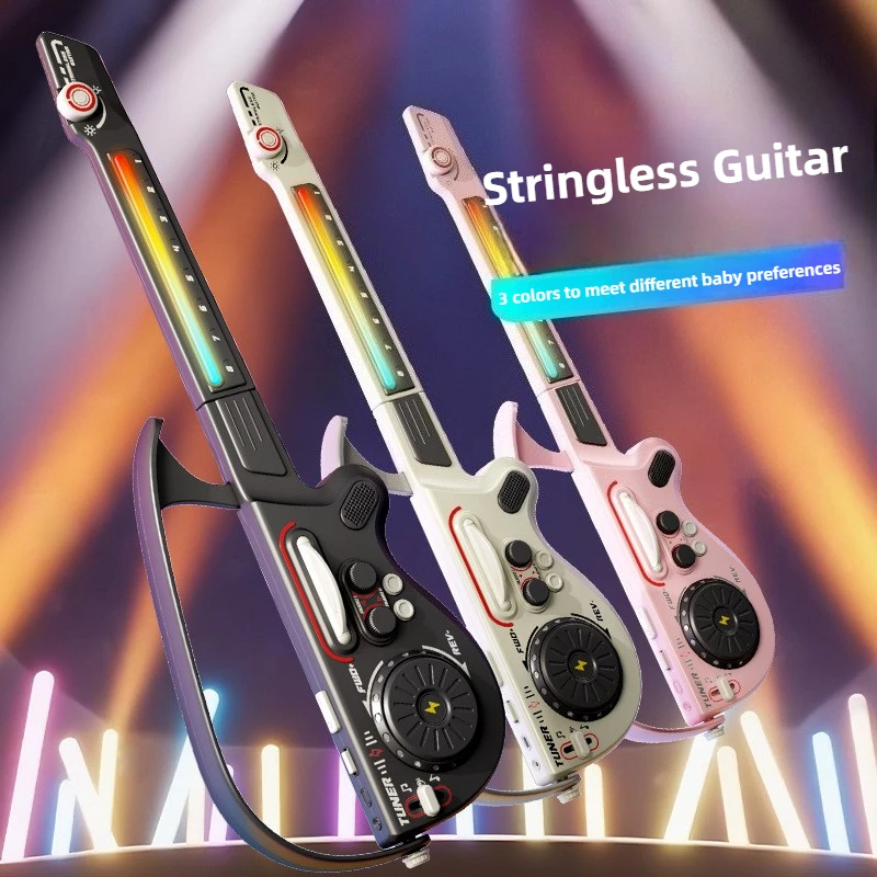 Multifuncional dj guitarra dobrável elétrica sem cordas com luz eletrônico drible baixo crianças brinquedos instrumento musical presente