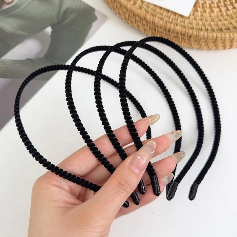 20PC 5mm Versatile Black Velvet Wrapped Hairband for Girls Korean Simple Classic DIY Thin Headband Face Washing Hair Accessory