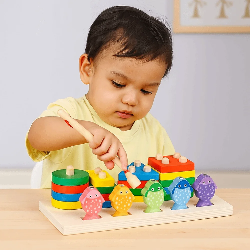 Drewniana magnetyczna gra w łowienie rybek z rozpoznawaniem kolorów, interaktywna gra edukacyjna Montessori, gra logiczna, puzzle.