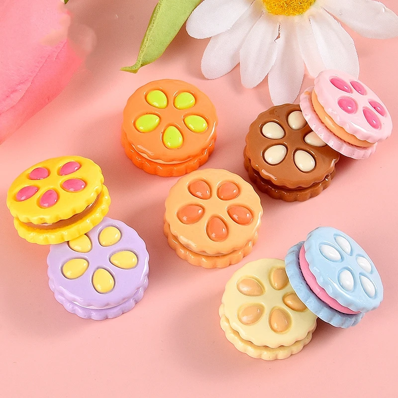 10pcs Resin Biscuit Flatback Cabochons for Hairpin Accessories Fake Foods Cookies Embellishments for Phone Case Slime Charms