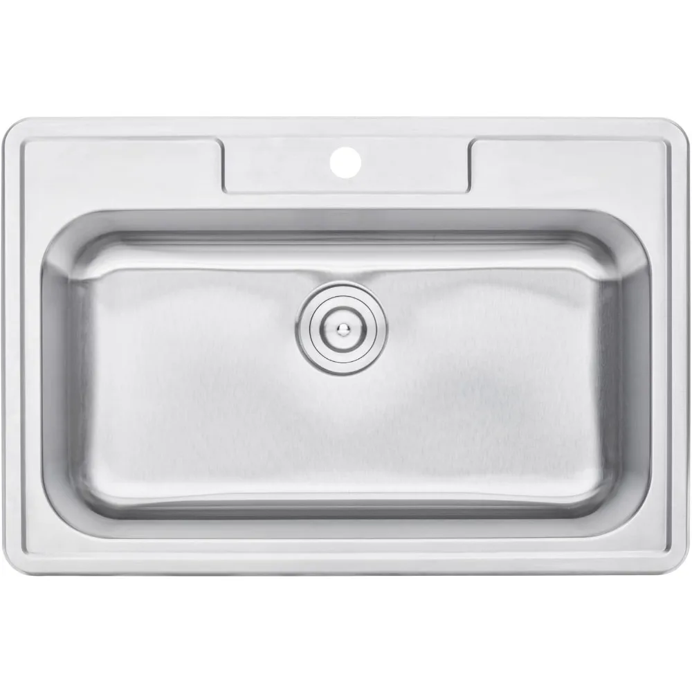 Einzelschüssel-Küchenspüle aus Edelstahl, 33 x 22 x 9 Zoll, obere Montage/Drop-In, mit Sieb und Geschirrkorb – 18 Gauge, strapazierfähig