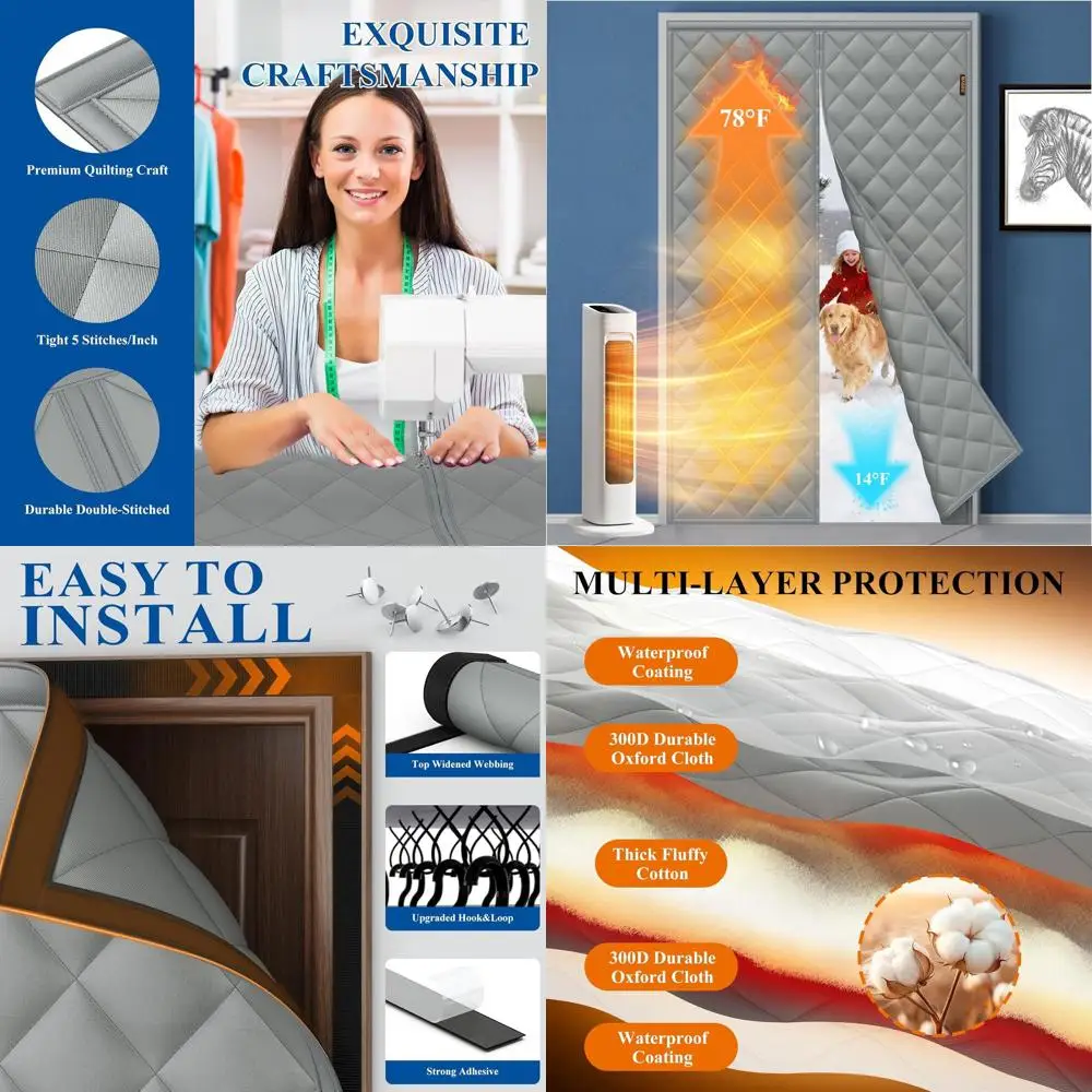 

Дверная штора с термоизоляцией, 48x80, толстая, с хлопковым наполнителем, устойчивая к атмосферным воздействиям, серая