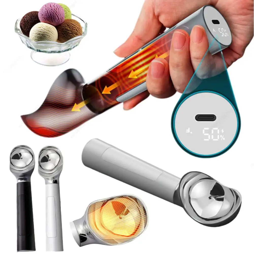 

Electric Heated Ice Cream Scoop USB Rechargeable Dessert Scoop with LED Display Waterproof Icecream Scoop for Hard Ice Cream
