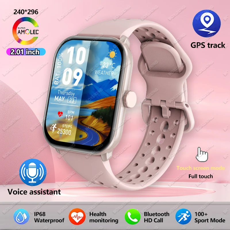 2026 New GPS Track Smart Watch 2.01 Inch Ultra HD AMOLED Screen Movement Run Track Heart Rate Monitor Bluetooth Call Smartwatch