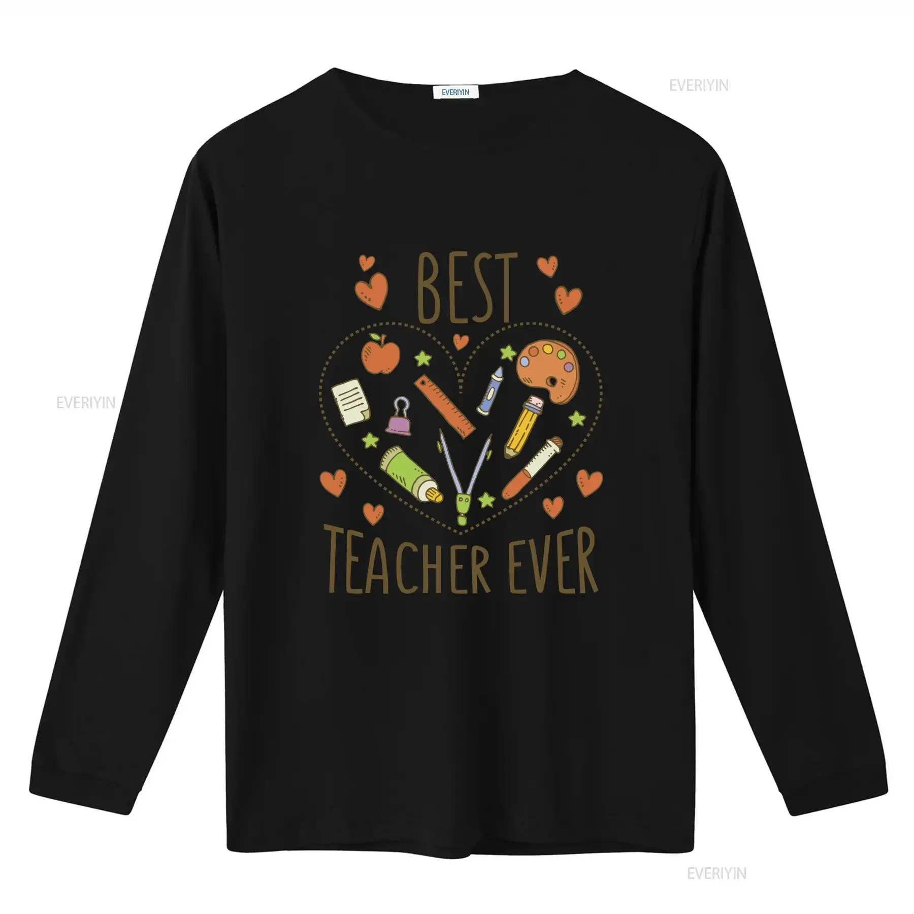 Best Teacher Ever T Shirt for Men 100 Cotton with School Supplies Art Design Perfect Teaching Math English Science vintage Soft