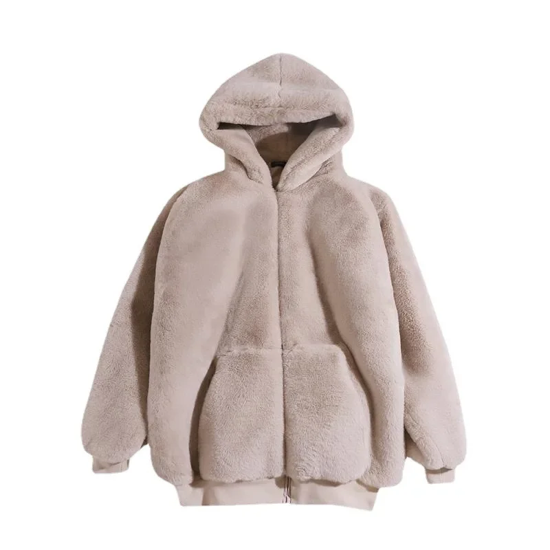 Women\'s Autumn Winter Faux Fur Coats and Jackets Women Fluffy Hoodies Coat Y2k Hooded Oversized Outerwear Overcoat Thick Jacket