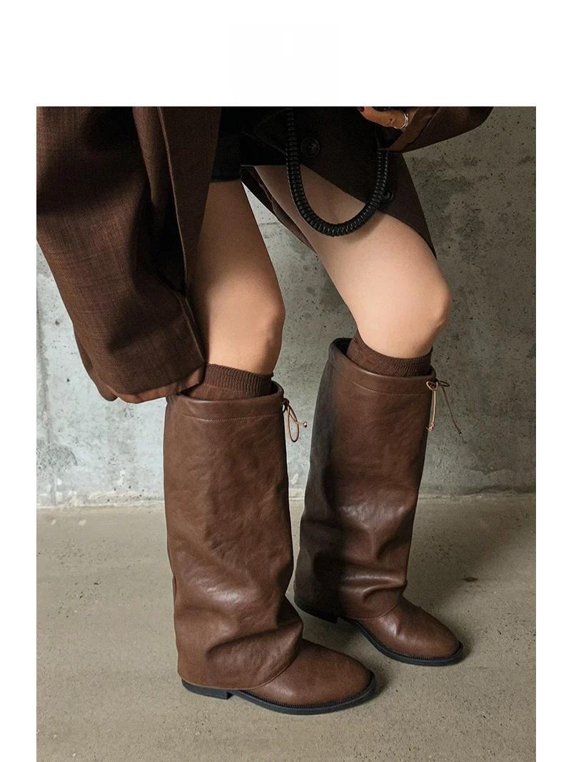 

Ретро-ботинки женские высокие повседневные в рыцарском стиле, модные осенне-зимние, с кожаным верхом и резиновой подошвой