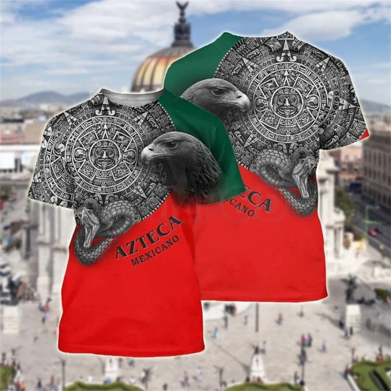 Mexico Flag Print Tee Shirt For Men Cloting Fashion 3D Mexican National Emblem Graphic Short Sleeve Oversized Tshirts Streetwear