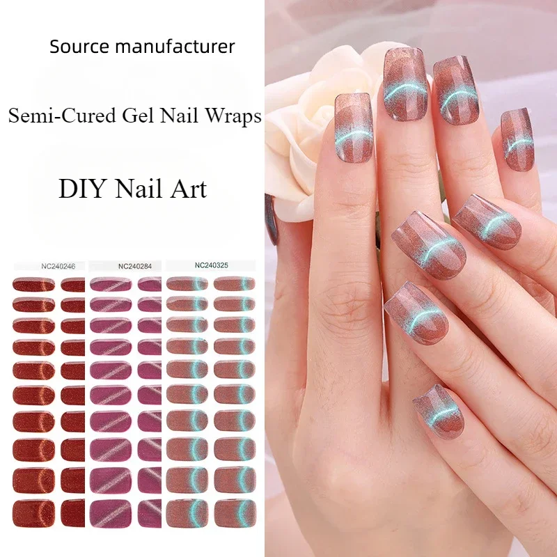 20Tips Semi-Cured Nail Wraps Simple Color Adhesive Waterproof Long Lasting Gel Nails Stickers set for UV Lamp Need Manicure