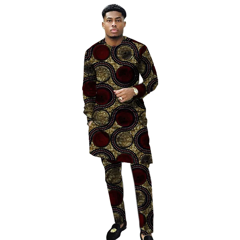 African clothing men\'s print set shirt with trouser patchwork Ankara pant sets customized wedding wear male formal outfits