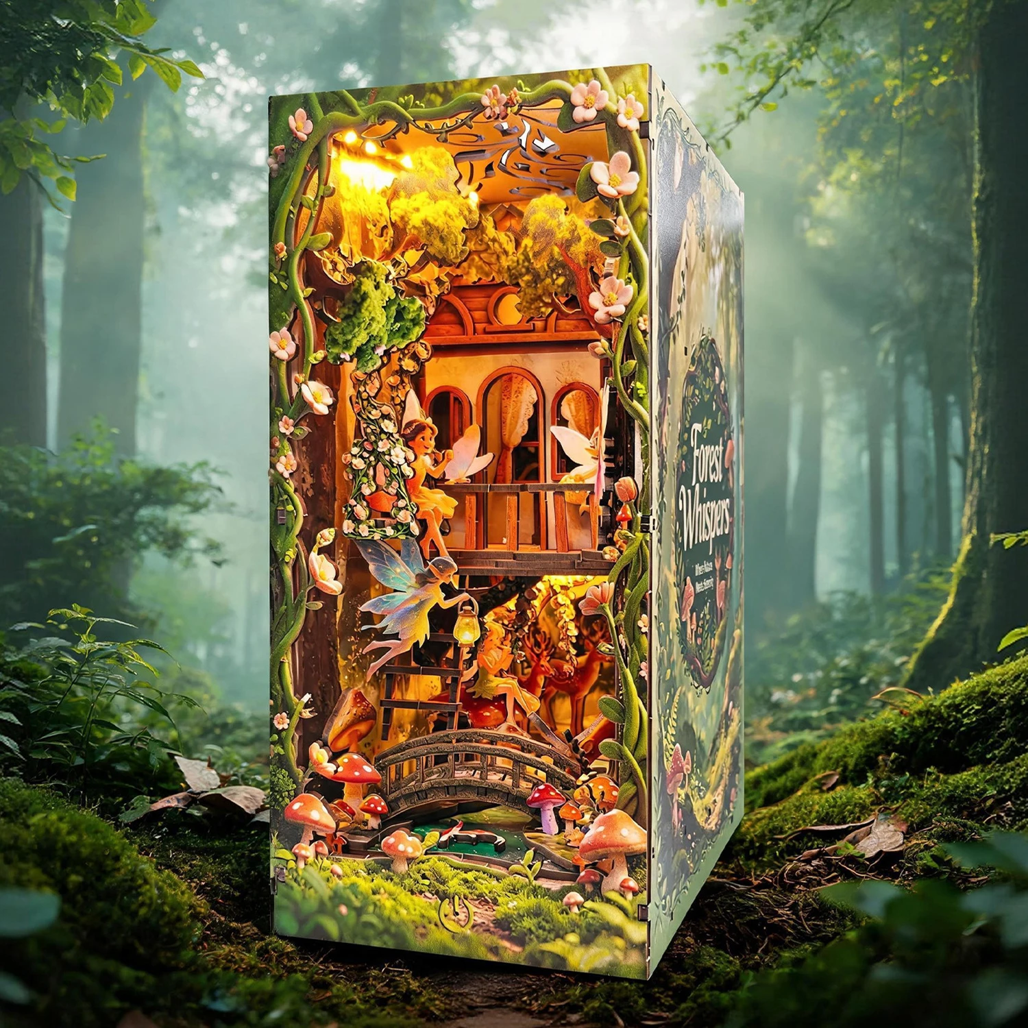 DIY Wooden Book Nook Figurines Miniatures Forest Whispers Bookend for Friends Birthday Gifts Home Decor Crafts