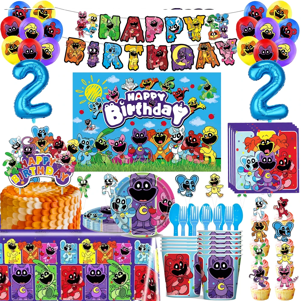 Cartoon smiling critters Theme DIY Balloons Party Supplies Birthday Banner Latex Balloon Decoration Cake Supplies Kid Girl gift