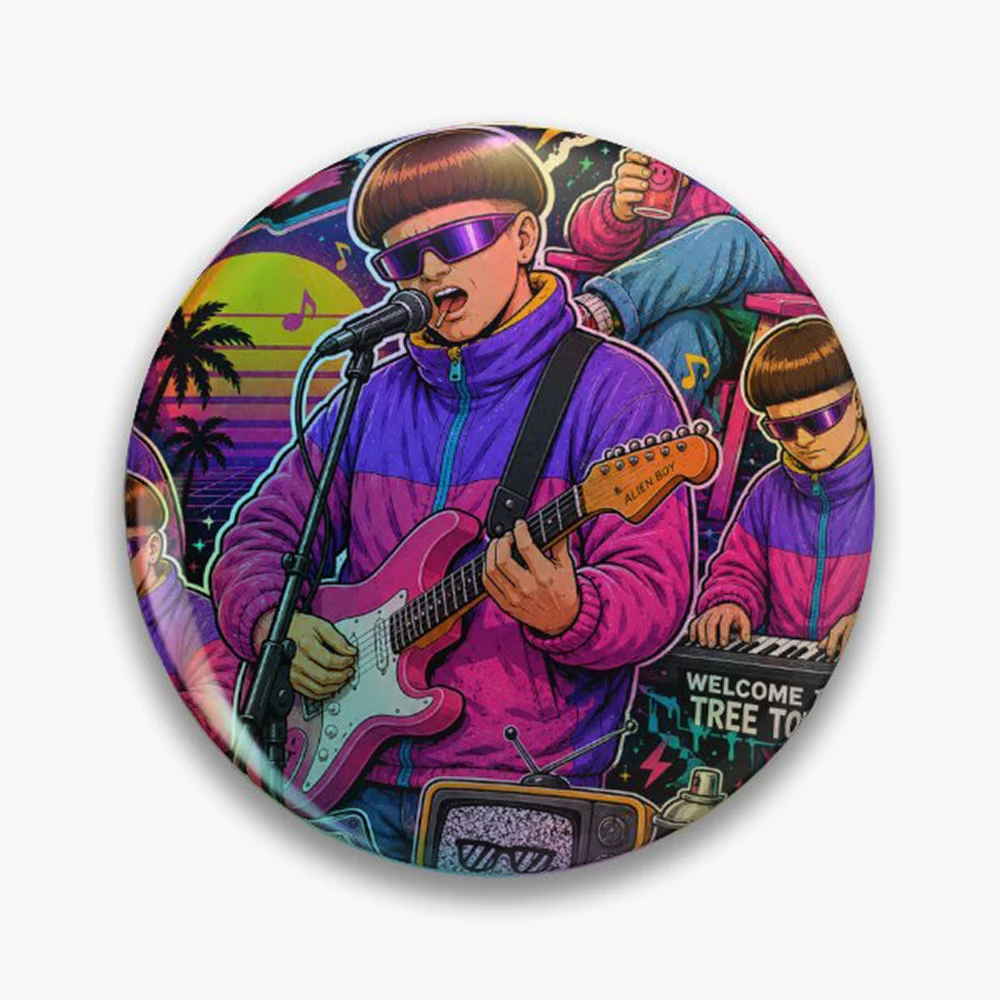 Oliver Tree Retro Sticker EX4 Pin Holographic Star Heart Pin Brooches Laminated Button Fashion Accessory