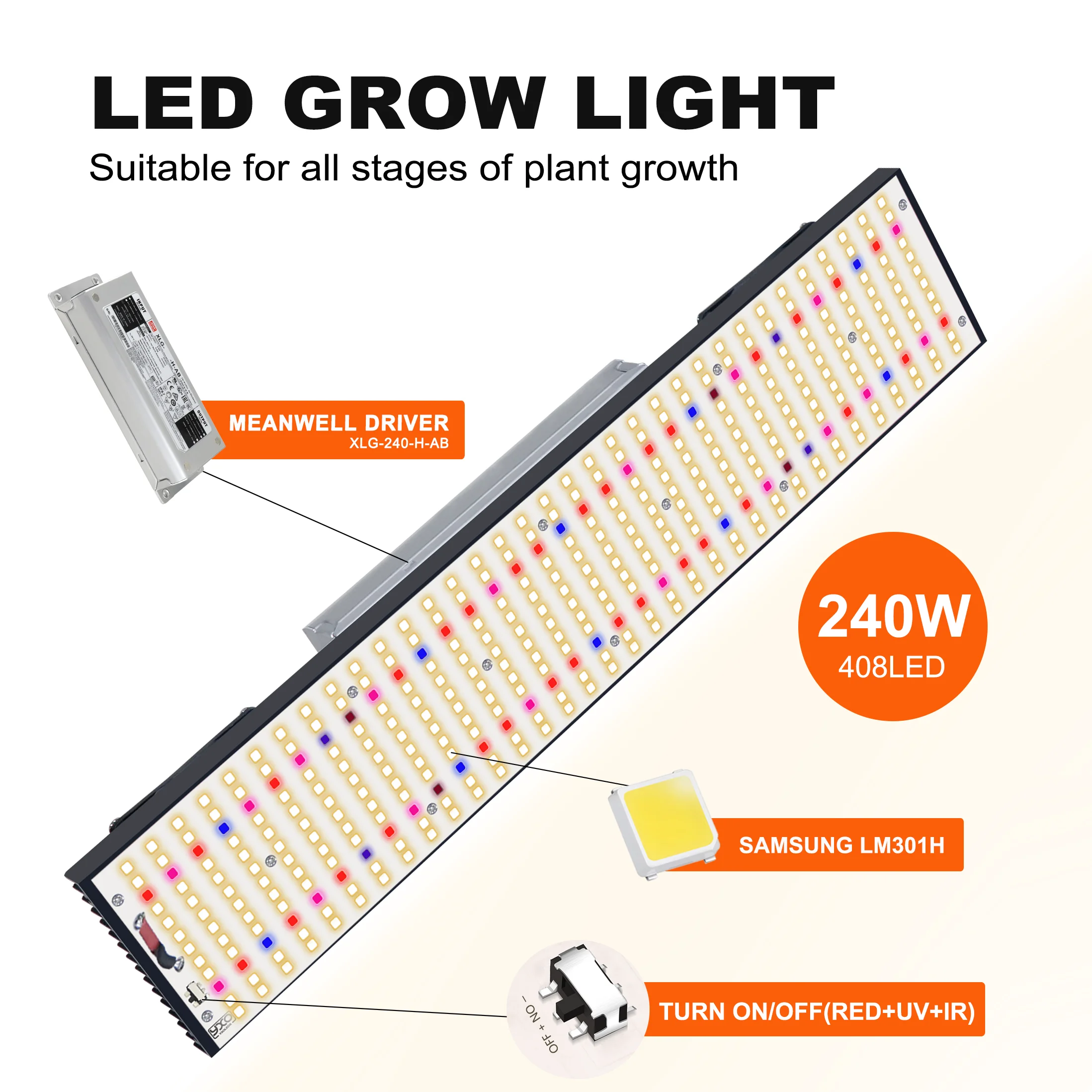 Możliwość przyciemniania 240w 480W QB288 Sam-sung lm301H 3000K/3500K mix 660nm UV IR, oświetlenie led do uprawy, tablica led kwantowa ze sterownikiem Meanwell