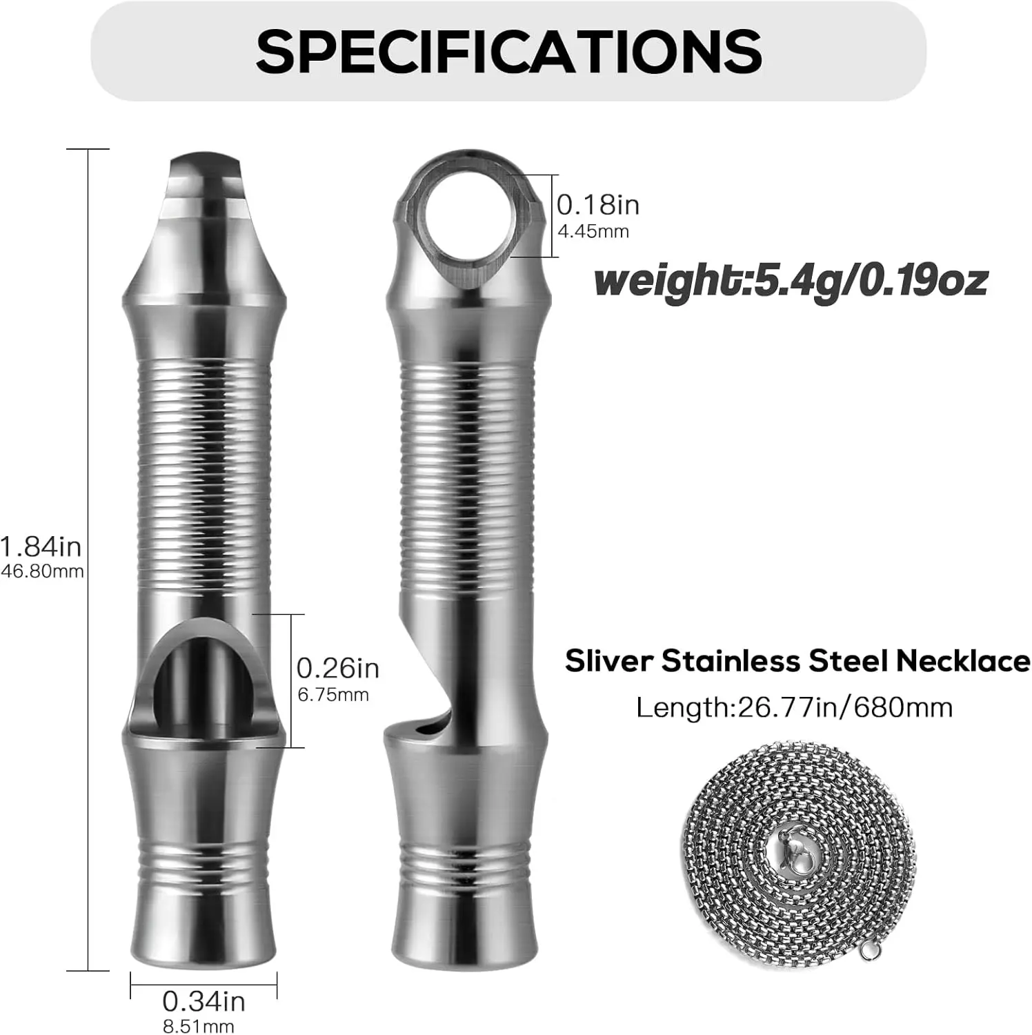 TISUR Titanium Emergency Whistle,EDC Safety Whistles Necklace Loud up to 120db,Survival Whistles for Survival,Hiking.