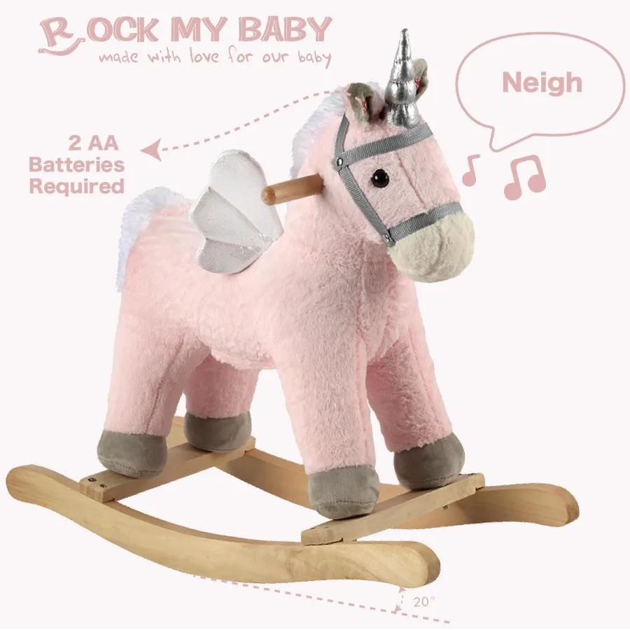 ม้าโยกยูนิคอร์นสีชมพู ตุ๊กตาม้าโยกมีเสียงสมจริง สำหรับเด็กวัยหัดเดิน 18 เดือนขึ้นไป ได้รับการรับรอง CPC