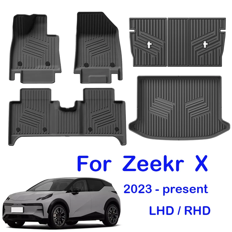 

Автомобильные коврики для Zeekr X 2023-present 2025, поднос для багажника, водонепроницаемый коврик для багажника, защита спинки сиденья, коврик для ног, ковер с левым рулем и правым рулем