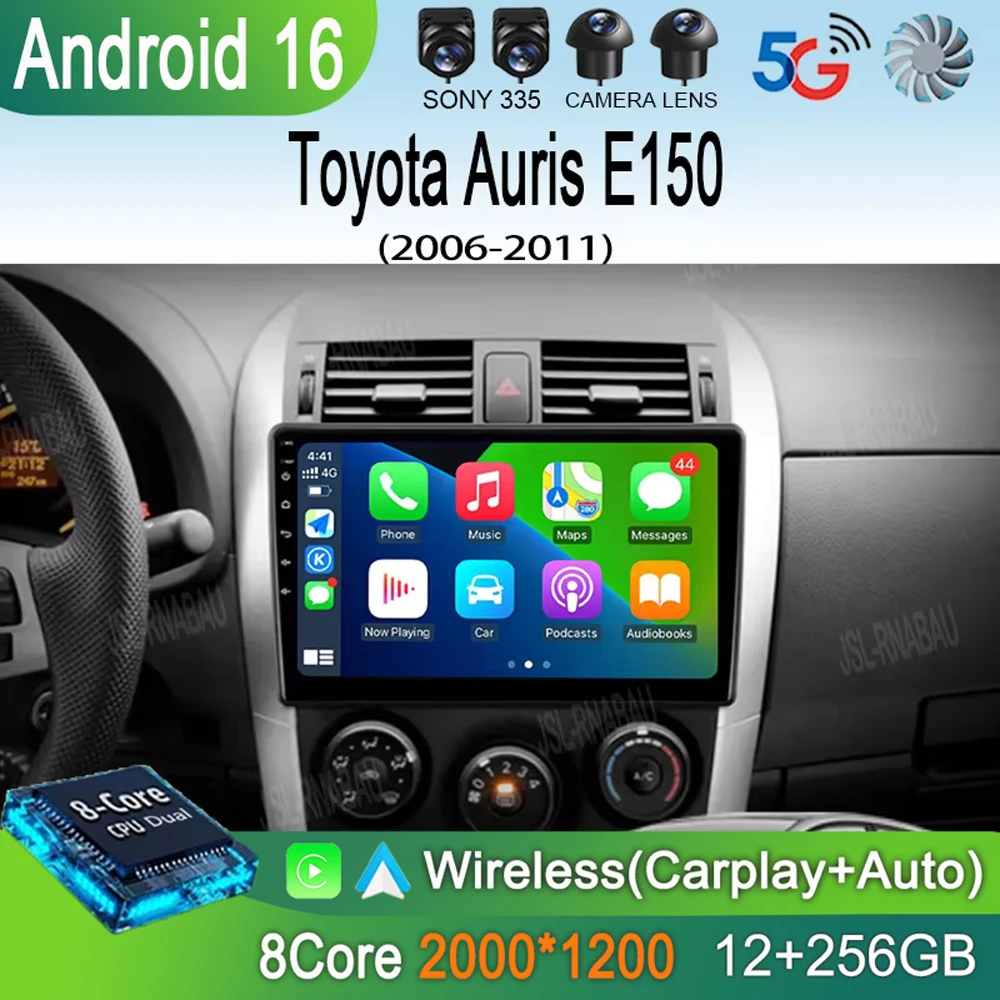 

Автомобильное радио Android 16 для Toyota Auris E150 2006 2007 2008 2009 2010 2011 2012, мультимедийный стереоплеер, беспроводной автомобильный DVD-плеер с функцией Carplay