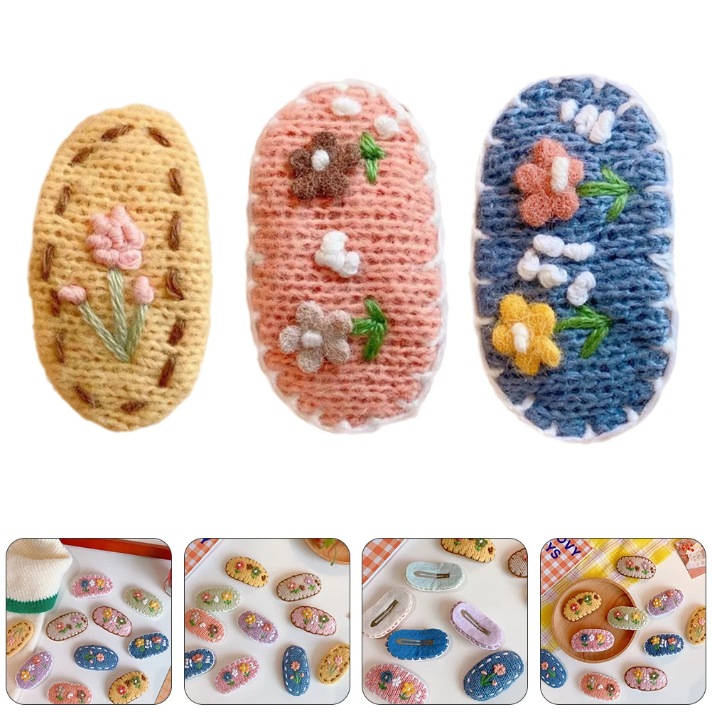 3pcs Woolen Knitting Clips Floral Pattern Lovely Women Headwear For Party Vacation School Use Hair Clamps Accessories Cartoon