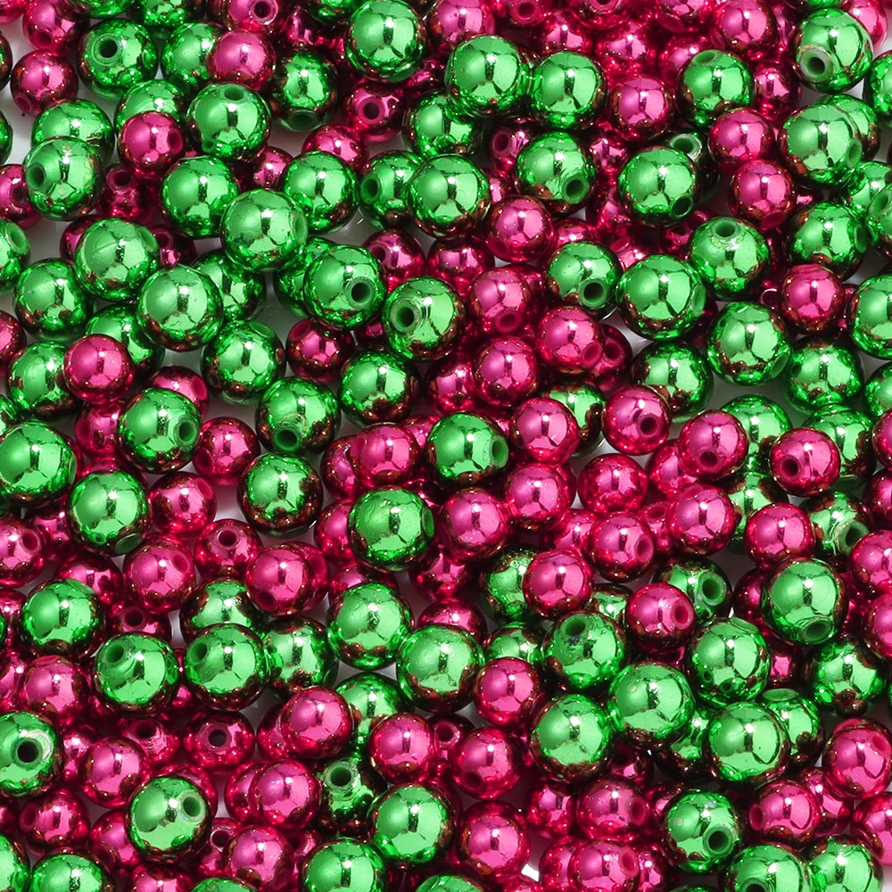 SAUVOO Acrylic Christmas Beads Red Green Color Round Ball Loose Spacer Beads For Necklace Bracelet DIY Jewelry Making Finding