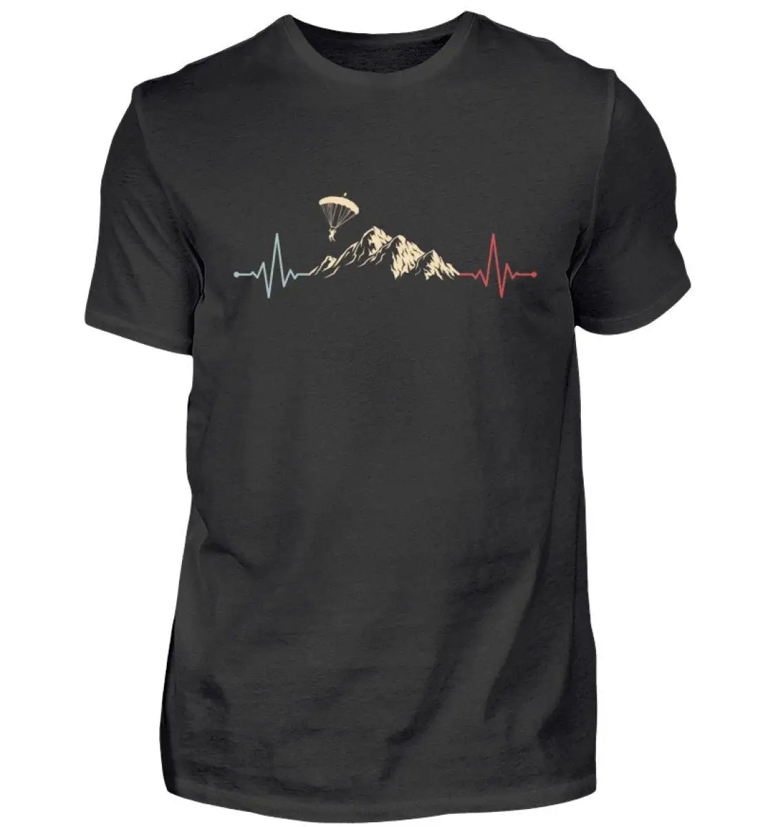 Skydiver Pulse Paraglider Vintage Frequency Gift Idea Parachute Heartbeat Cotton T Shirt Black