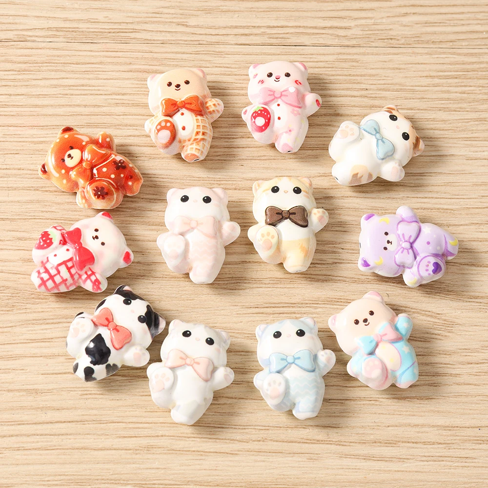 Tusember 5 Stück 15*19mm Niedliche Kawaii Keramik-Katzen-Anhänger Perlen für Schmuckherstellung Armbänder Halsketten DIY Mädchen Geschenke – Detail 2