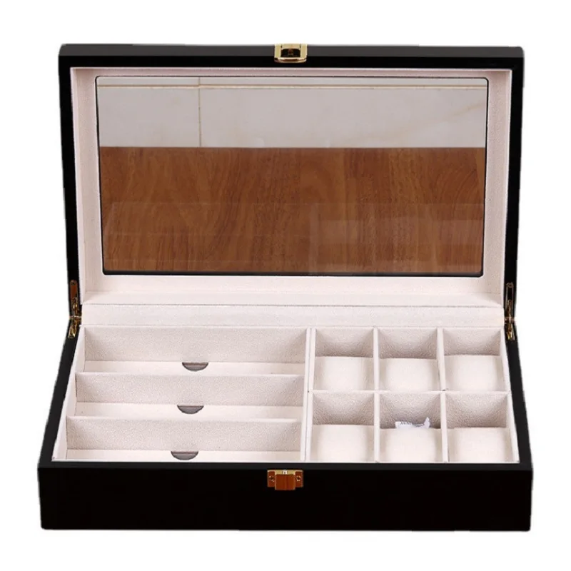 WellZone Hot Sale Household PU/Wooden Multiple 6+3 Watch/Sunglasses/Glasses/Jewelry/Ear Stud/Ring Storage Box For Gift