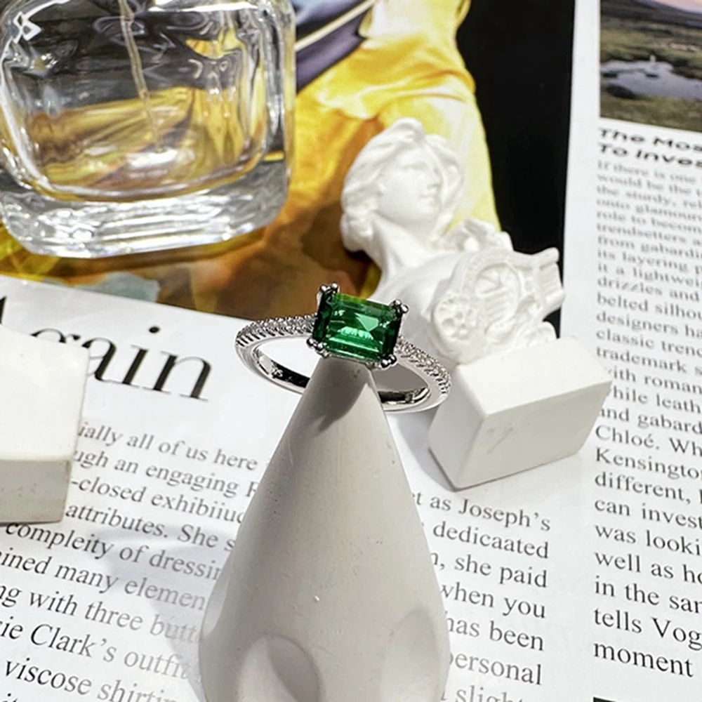 Vinregem 5*7 MM Lab Created Emerald Gemstone Classic Ring For Women 100% 925 Sterling Silver Wedding Party Jewelry Free Shipping