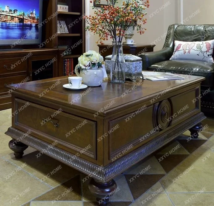 Simple rural full solid wood carving flower living room furniture coffee table coffee table tea table custom