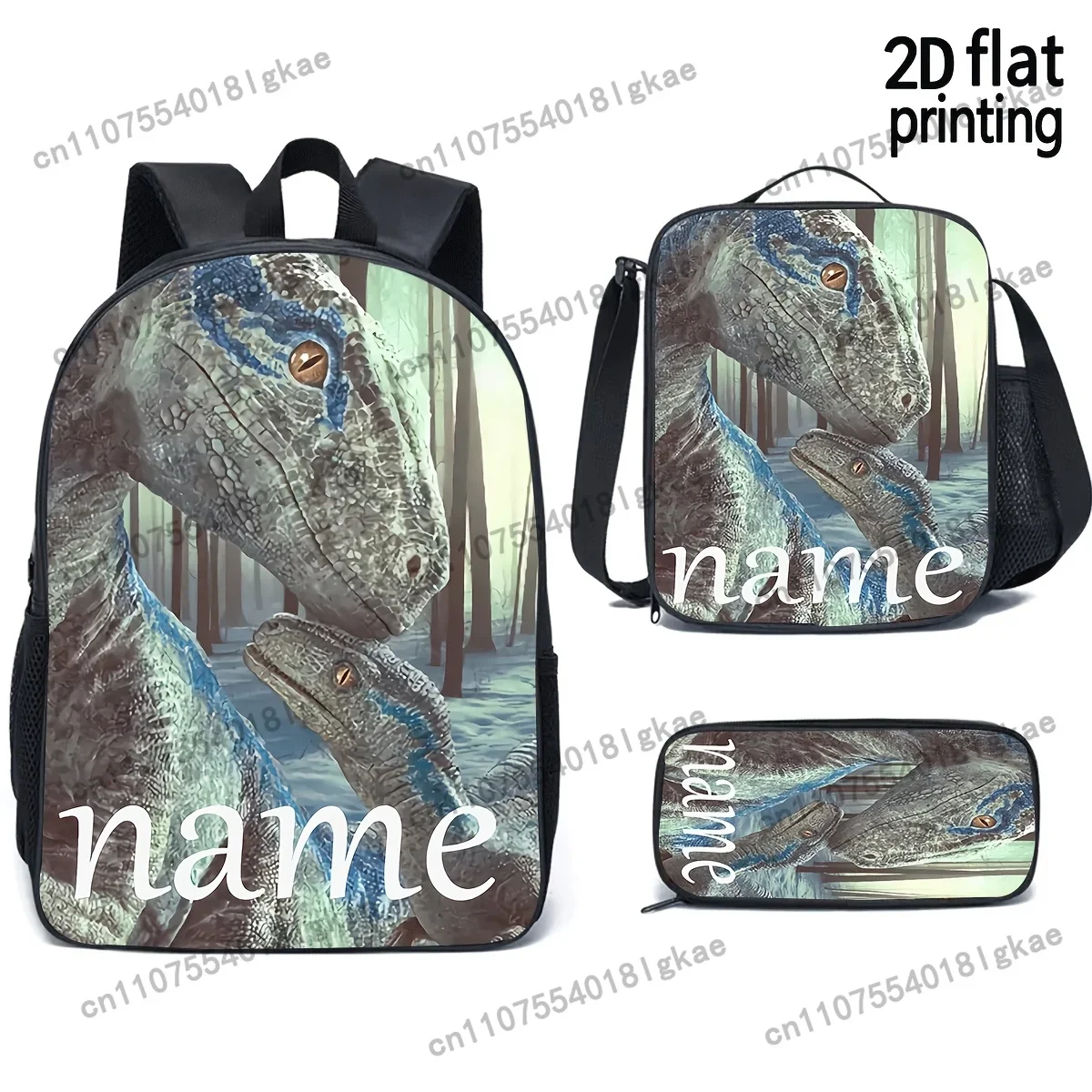 3pcs Custom Text, Name Personalization Fashion New 's & 's Backpacks, Blue Velociraptor Mother And S Large Capacity Casual Trave