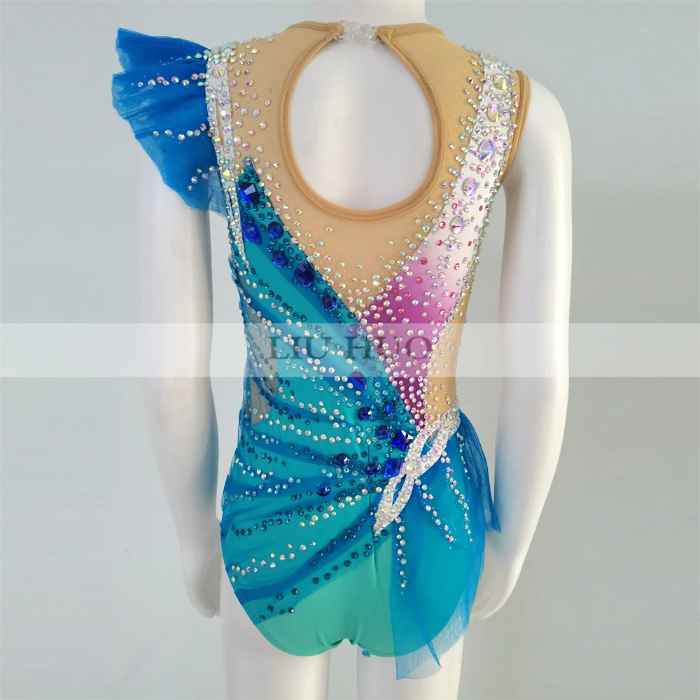 Liuhuo personalizar feminino menina traje desempenho ginástica rítmica collants competição patinação no gelo vestido azul cheerleading