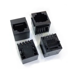 50PCS/Lot PCB RJ45 8P8C Femlae Jack/Socket Connector 180-Degree Vertical-Type Black Plastic With-Edge