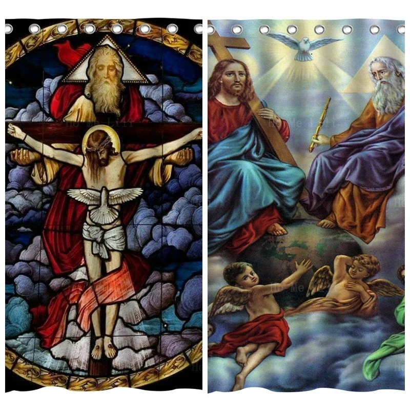 Cortina de ducha con imagen de Jesús, cristal manchado de Cristo, corazón sagrado, íconos religiosos, pequeño ángel lindo, decoración de baño, por Ho Me Lili