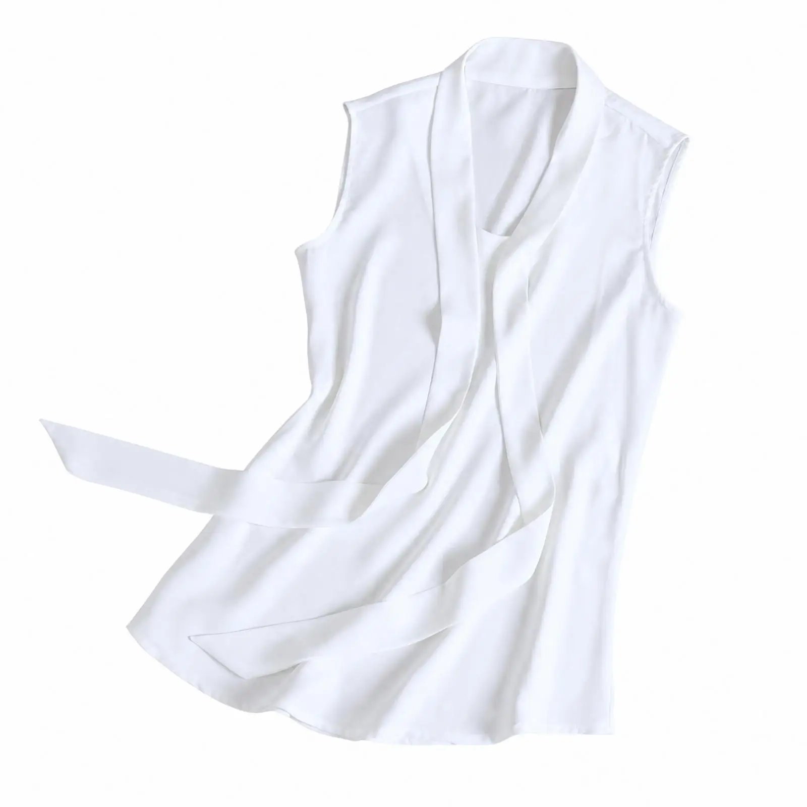 Women's Sleeveless Silk-Like Blouse Flowy Blouse with Neck Tie Detail Lightweight Sweetheart Neckline Sleeveless Top for
